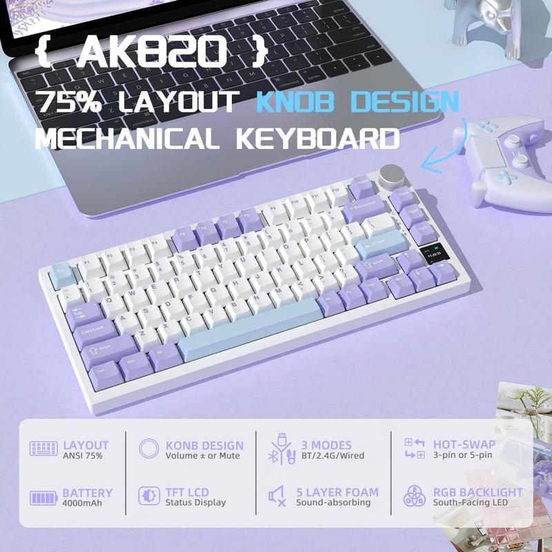 Teclado Gamer A.JAZZ Attack Shark AK820 Pro Sem Fio - Iluminação